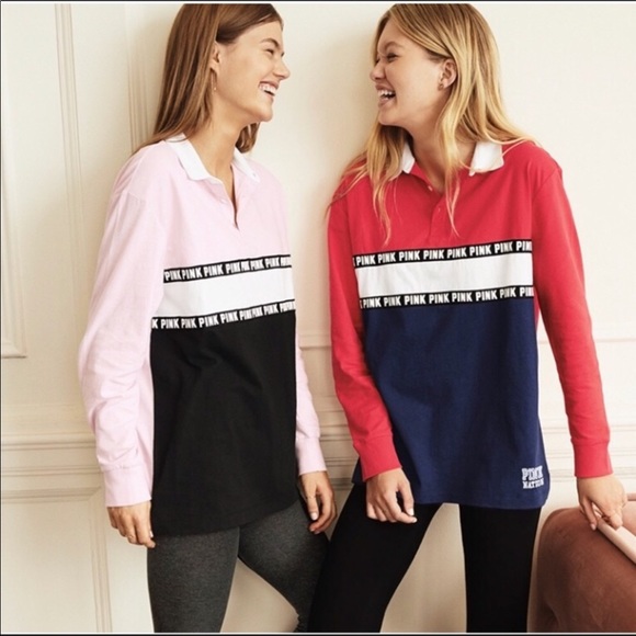 VS PINK Long Sleeve Rugby polo style Tee pink - Picture 3 of 4